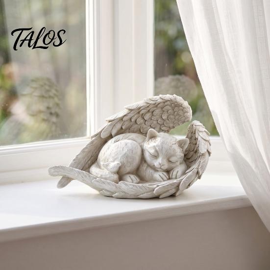 Resin Angel Wing Decor Pet Memorial Statue with Wings, Dog/Cat Durable Miniature Sculpture, Weather Resistant Commemorative Ornament for Outdoor