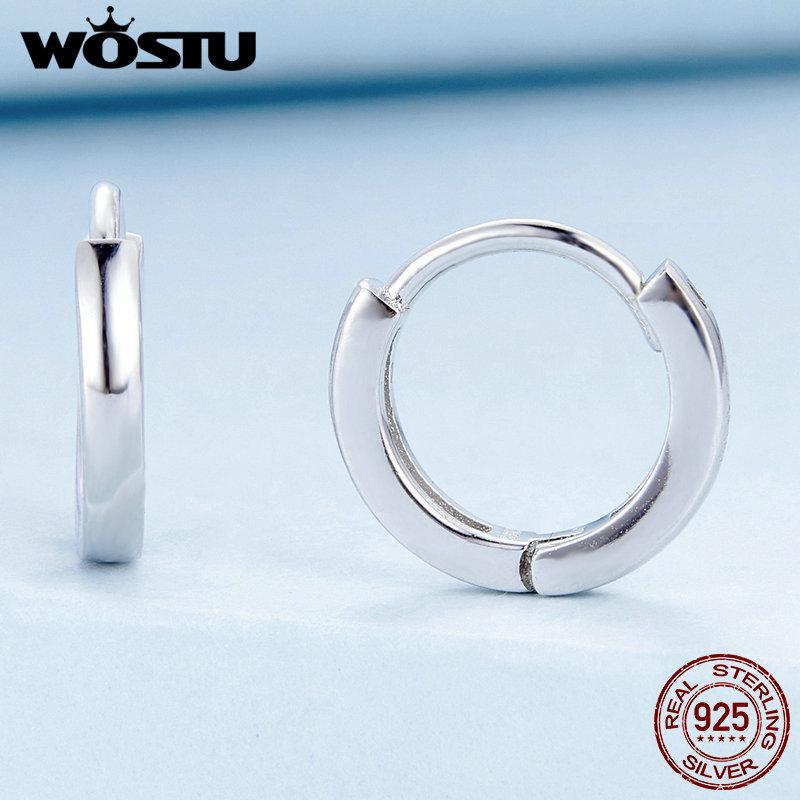 WOSTU Real 925 Sterling Silver European Simple Hoop Earrings Women Black Gold Ear Piercing Earring Wedding Jewelry Party Gift