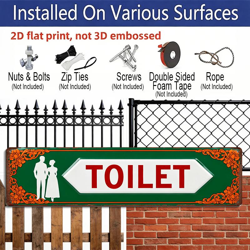 2D FLAT, 1pc Retro Metal Sign, Bathroom Use, Wall-mounted Aluminum Decorative Sign, 3.9x15.7 Inches, Classic Design with Male and Female Silhouettes