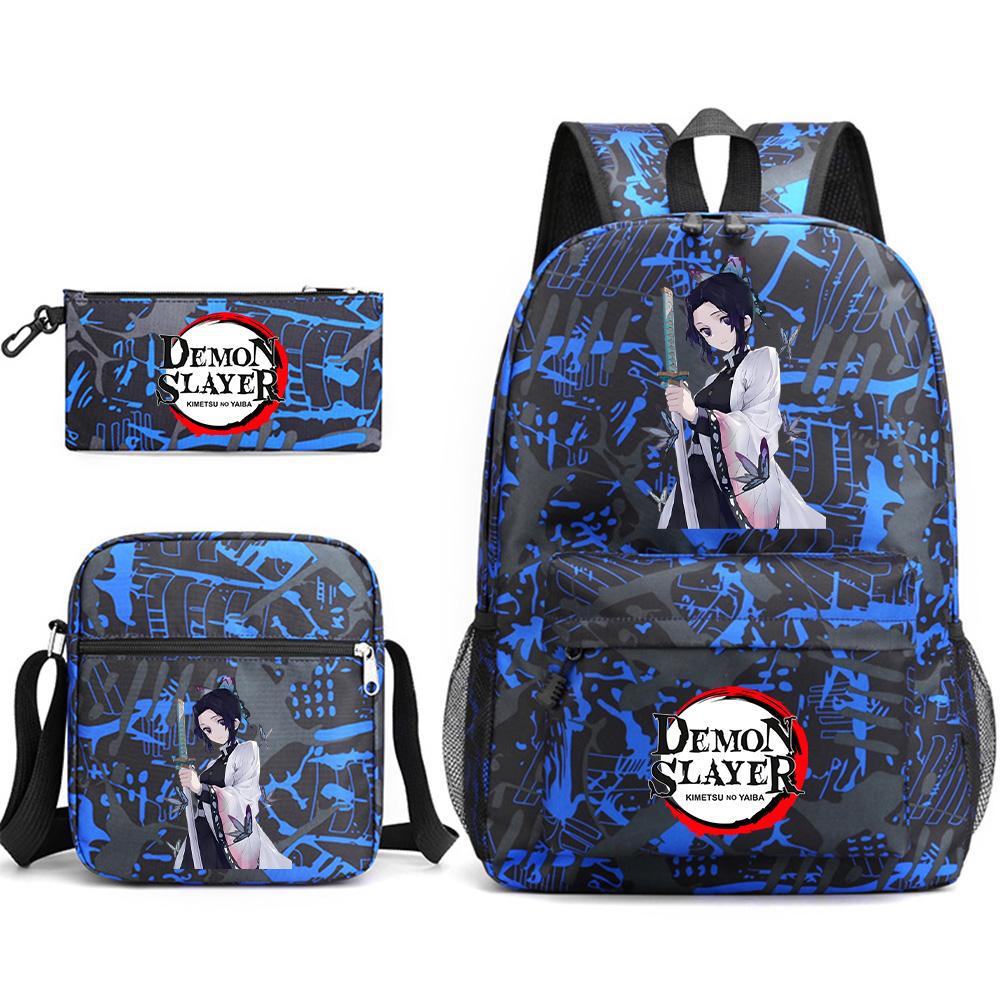 3Pcs/set Anime Printed Demon Slayer Backpack with Shoulder Bag Pencil Case for Teen Student Boy Girl Large Capacity Waterproof Bookbag Travel Bag