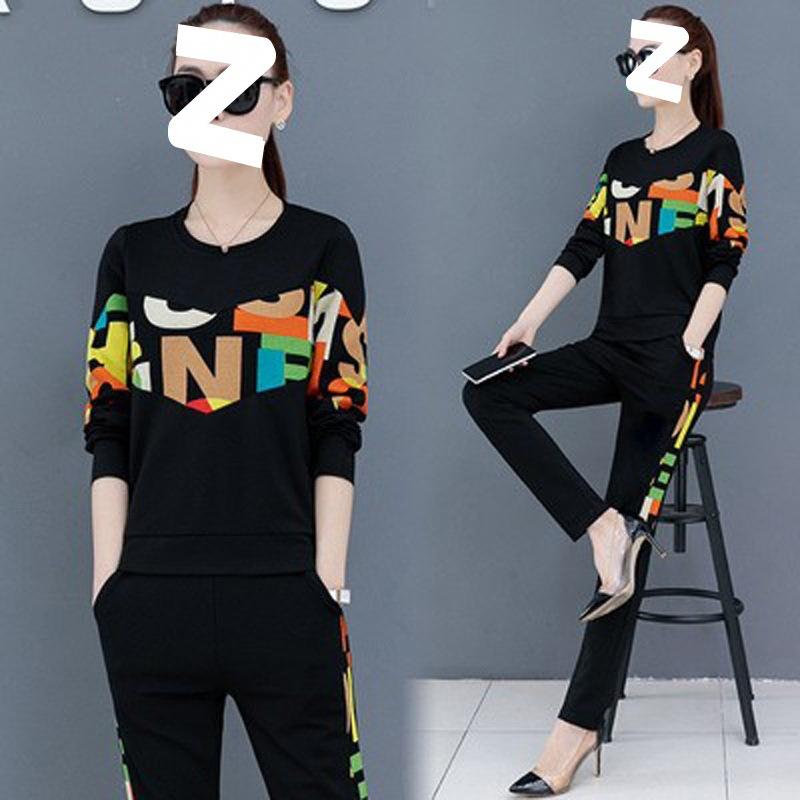Fashionable Casual Spring and Autumn Korean Style Loose Summer Sweatshirt Two-piece Sportswear Suit for Women