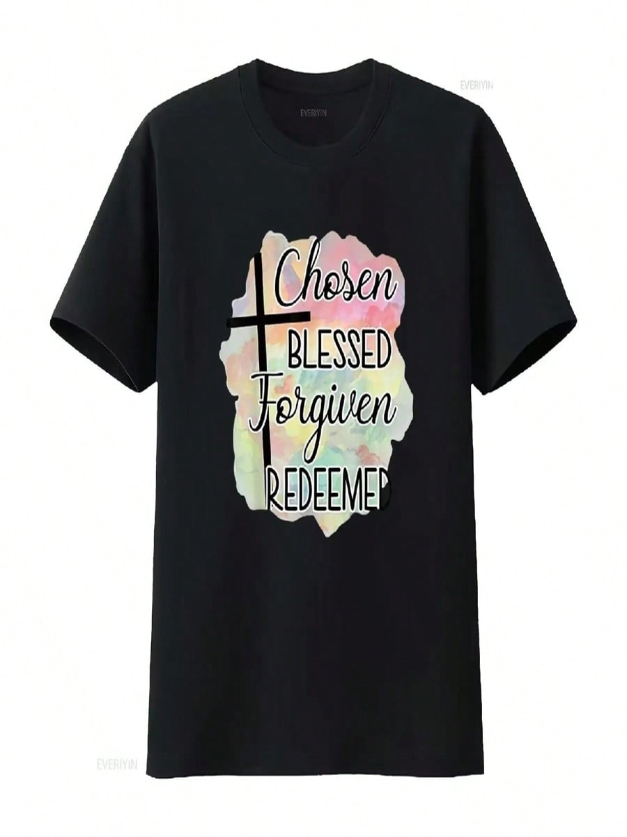Chosen Redeemed Christian Quote Cross Religious Wounisex T Shirt White Medium Vintage Washed Designer Clothes S разноцветный