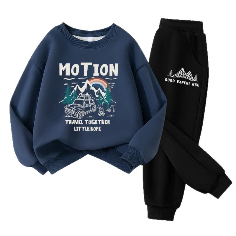 2025 Boys' Trendy Fleece-Lined Hoodie & Pants Sportswear Set for Spring & Autumn