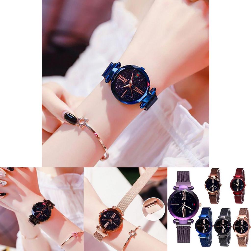Stylish Women's Prismatic Glass Starry Sky Stainless Steel Bracelet Quartz Wrist Watch