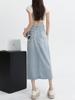 Women's High-Waist Blue Lyocell Denim Skirt, Summer 2026, Mid-Length A-Line with Front Slit