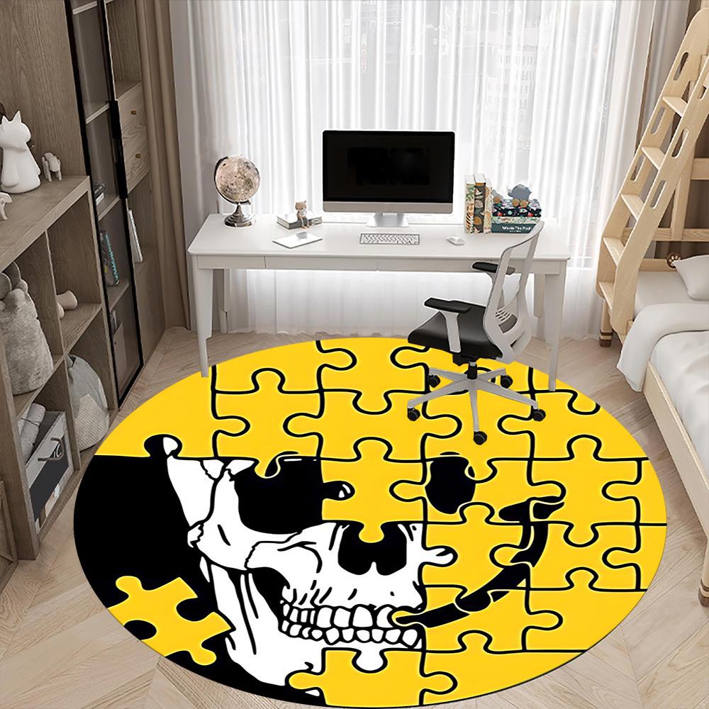 1pc Puzzle Skull Chair Carpet for Office, Round Non Slip Durable Large Size Office Carpet, Suitable for Office