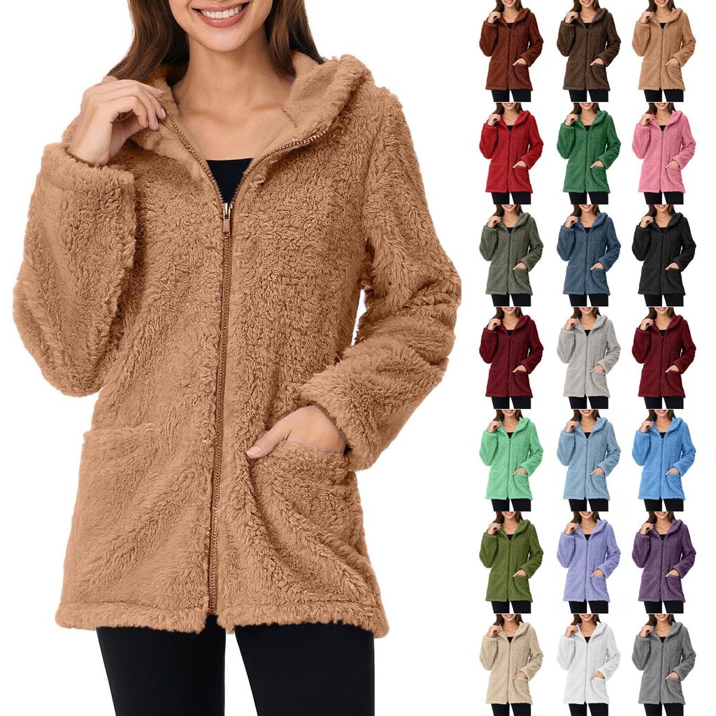 Women's Fashion Casual Long Sleeve Fleece Zipper Hoodie Warm Sweatshirt Hooded Jacket