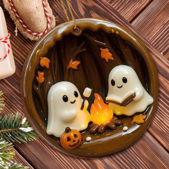 Halloween Ghost Campfire Ornament Acrylic Ghost Bonfire Gathering Hanging Decoration for Halloween Party Home Decor