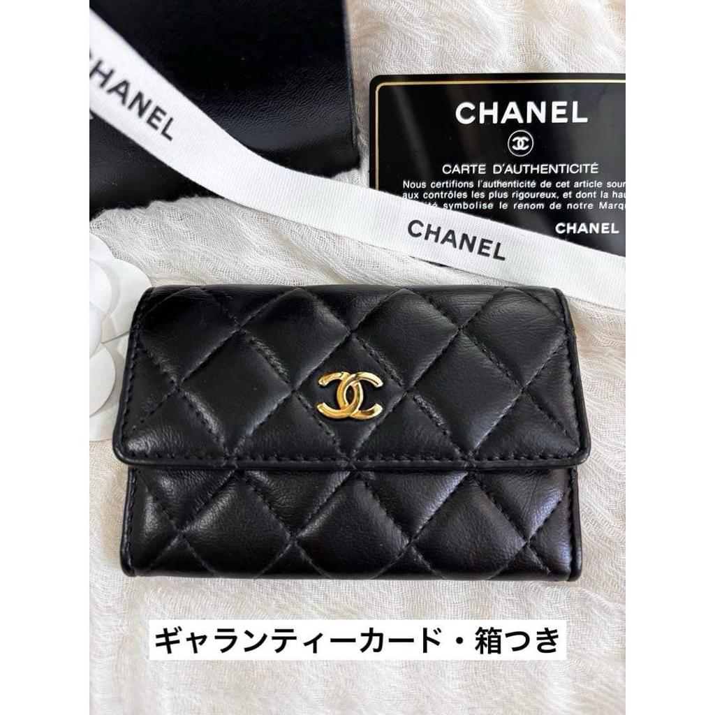 Used CHANEL Matelass Gold CC Logo Bi-fold Wallet Black Authentic