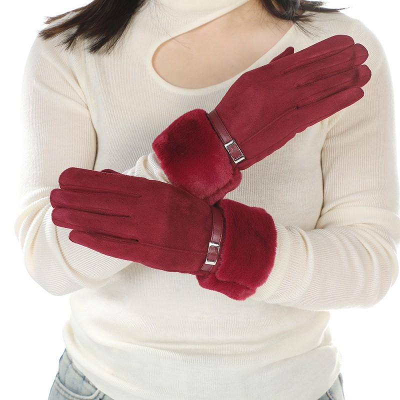Womens Thick Winter Warm Fleece-Lined Suede Gloves Touchscreen Compatible Windproof Anti-Slip Outdoor Riding