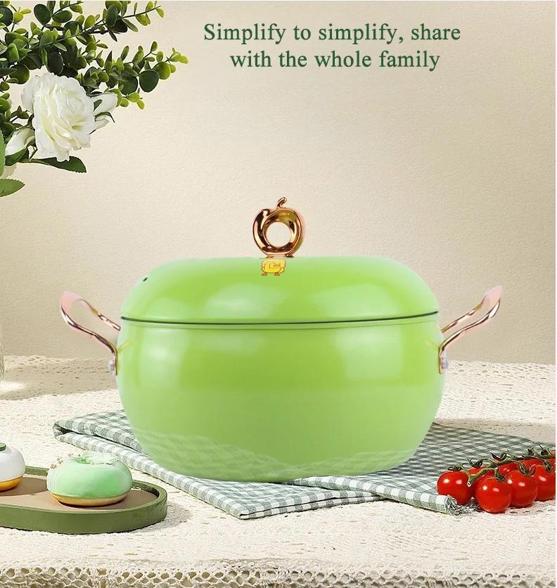 Double Ear Stew Pot,Large Capacity Non-Stick Cooking Pot, 8L, Fine Iron,  Home Health Pot, Apple, New