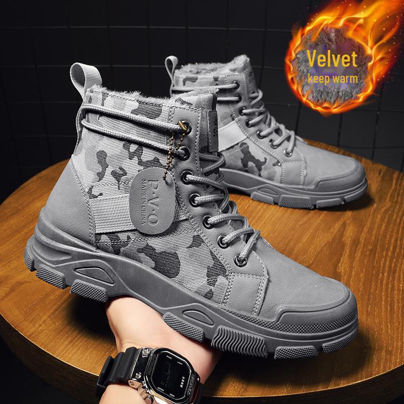 Men's Winter Camouflage Cotton Boots: Trendy, Warm, Casual Martin Desert Boots