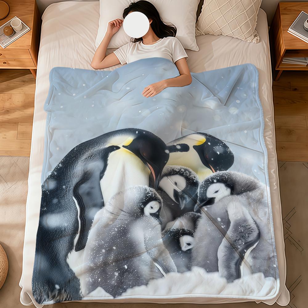 Kawaii Funny Art Penguin Family Soft Warm Plush Blanket for Dormitory Sofa Living Room Pet Hogar Bedroom Gift Nap Home Flannel