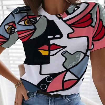 Sommer Rundhals 3D Picassos Abstraktes Gemälde Gedrucktes Top Modische Lässige Kurzarm Damen T-Shirts