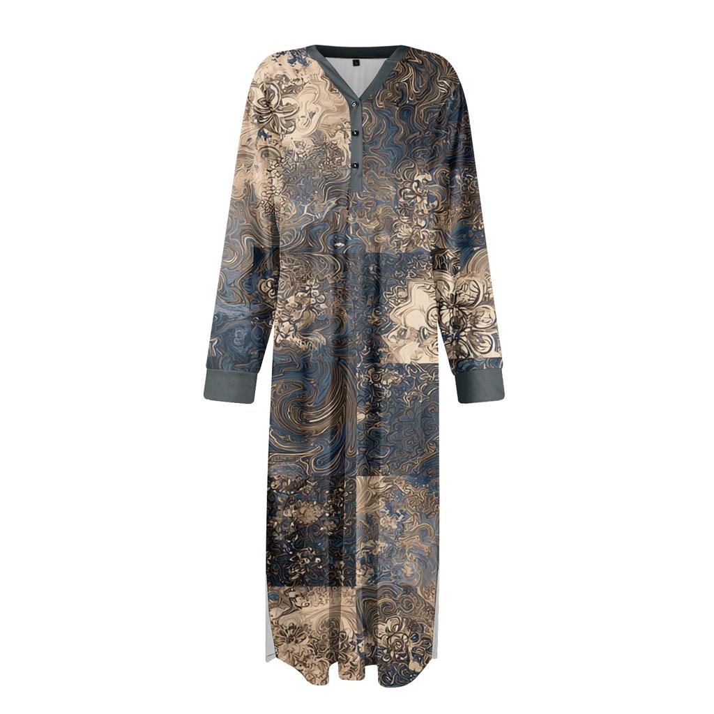 Dámská noční košile dlouhá společenská V-výstřih noční košile s kapsami