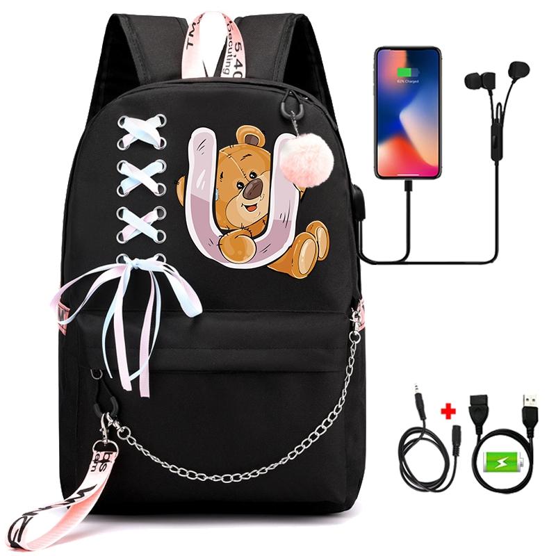 Batoh Little Bear s 26 anglickými písmeny pro děti Zpátky do školy pro chlapce Dívka Kreslená taška na knihy Kawaii Studentská školní taška