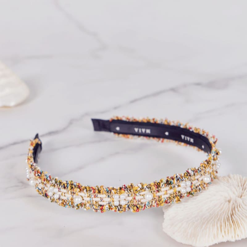 

MAIA Твидовая повязка на голову с жемчугом P - Коричневый brown