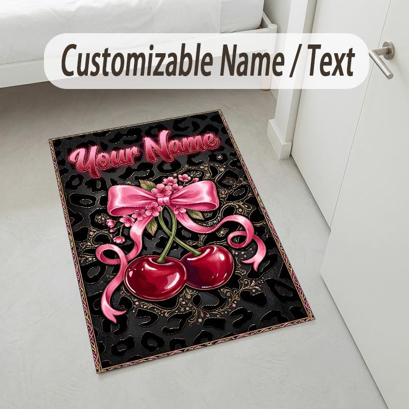 Cherries Disco Ball Theme Soft Crystal Velvet Rug Custom Name & Text Print Non Slip Floor Rug for Bedroom Living Room
