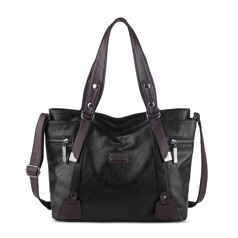 Fashion Retro Women's Leather Bag Soft Portable One-shoulder Messenger Tote Bag Large-capacity Women's Bag