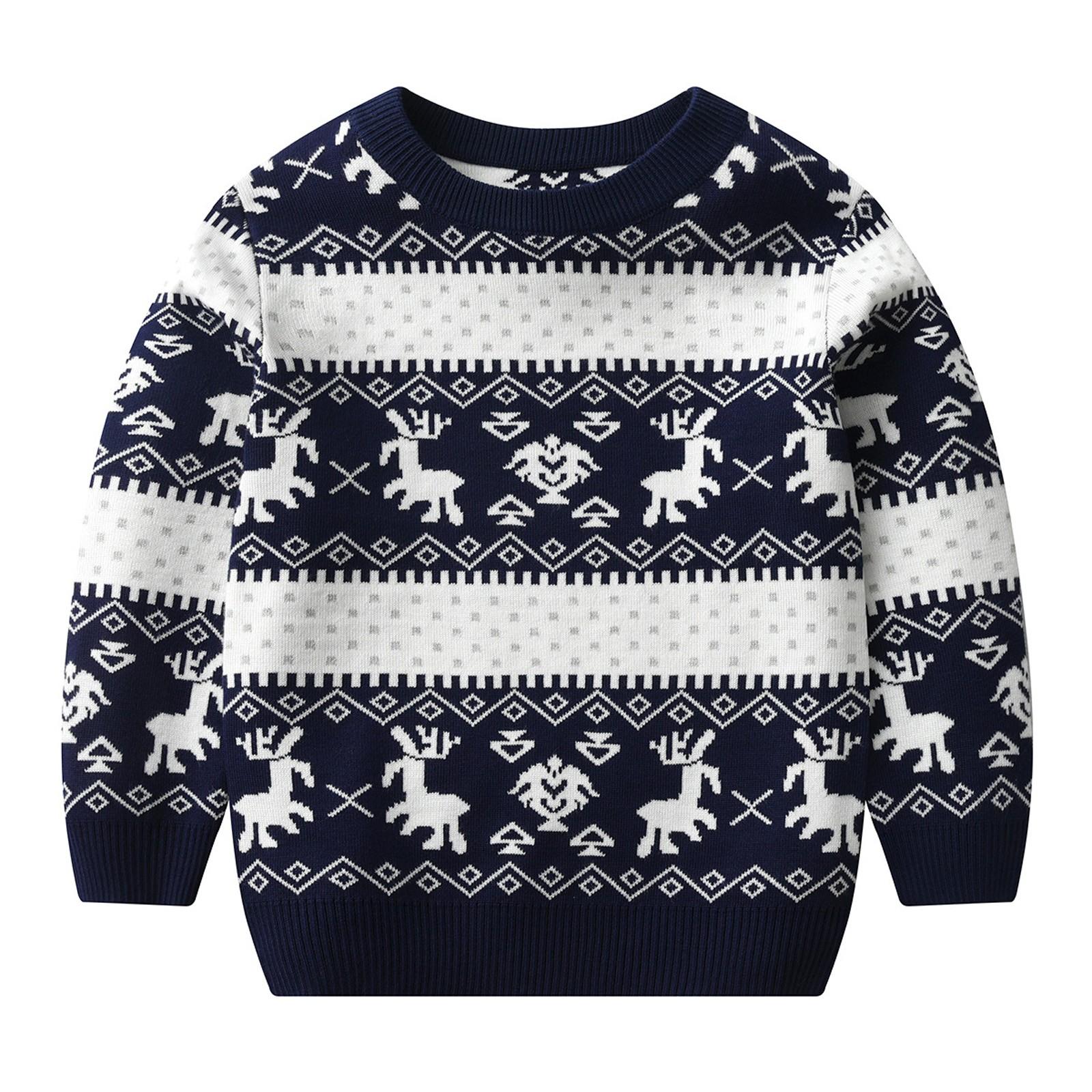 

Рождественский вязаный свитер с принтом для маленьких мальчиков и девочек, трикотажная одежда 140 тёмно-синий