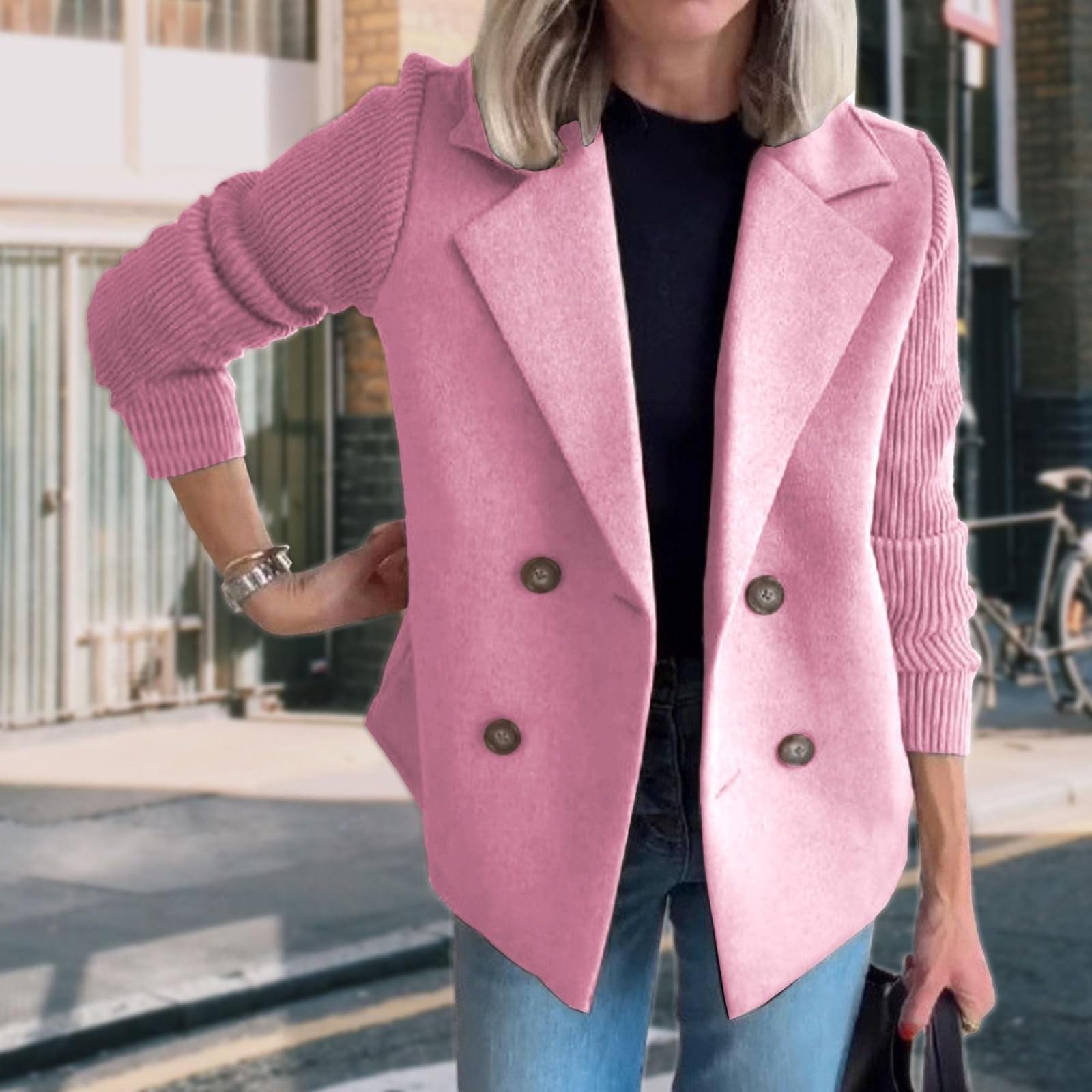 

Женское двубортное пальто на пуговицах с лацканами, вязаное, в стиле пэчворк, с длинными рукавами, куртки, свитер S розовый