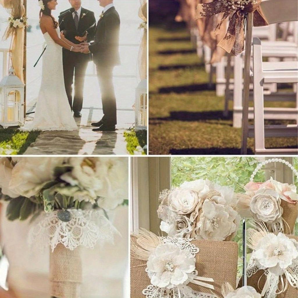 1pc Natural Jute Burlap Lace Table Runner, 12 X 108 Inch Rustic Table Runner for Country Thanksgiving Christmas Baby Wedding Party Table Decor