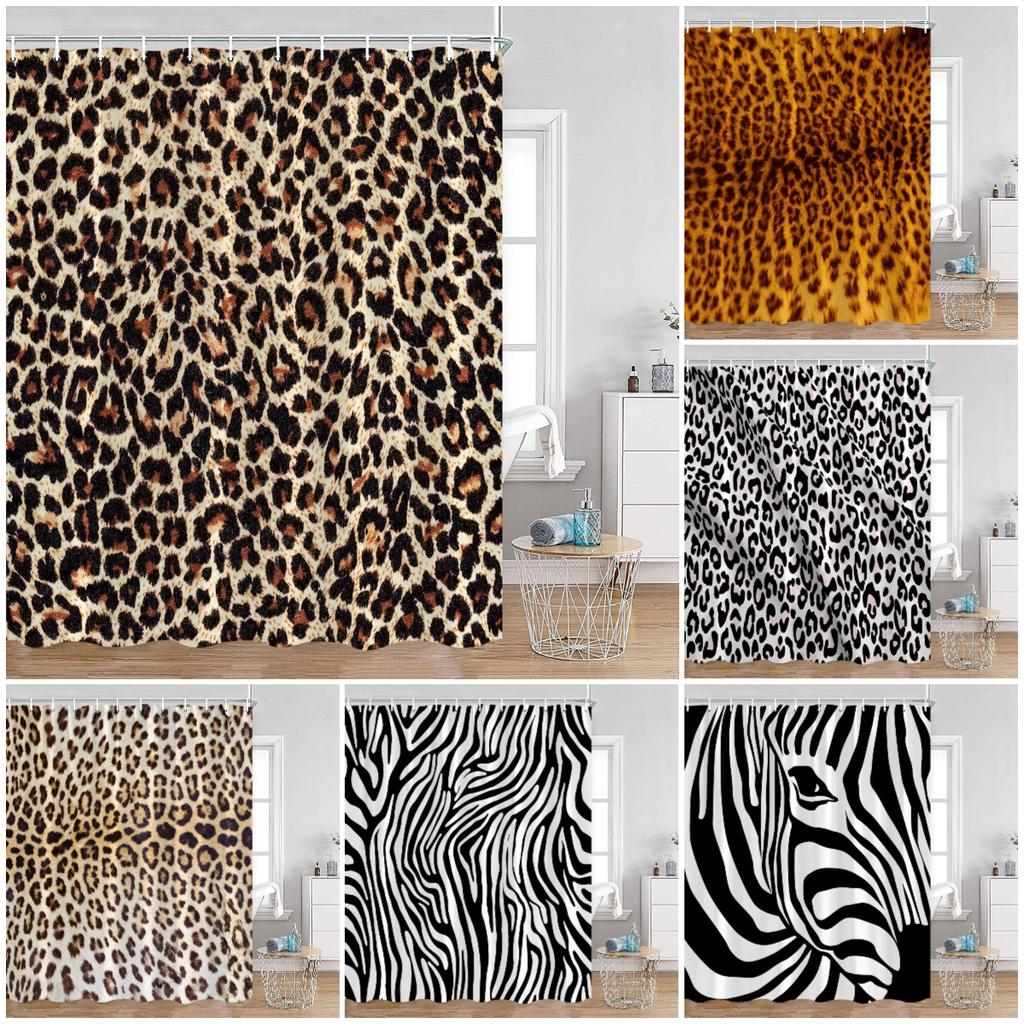 Leopard Pattern Shower Curtain Panther Wild Animals Modern Fashion Bathroom Decorations Ployester Bathtub Curtain with Hooks