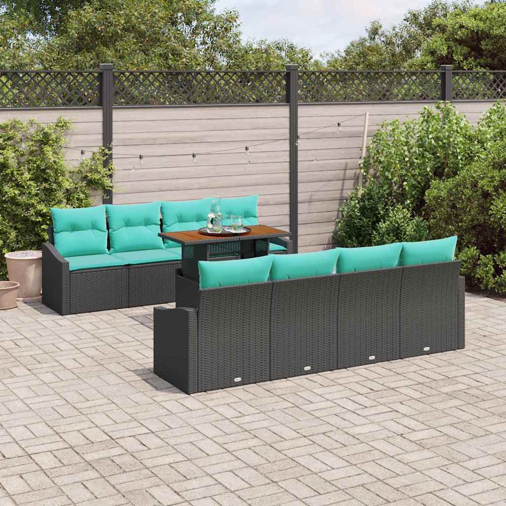 9 Piece Garden Sofa Set with Cushions in Black and Teal