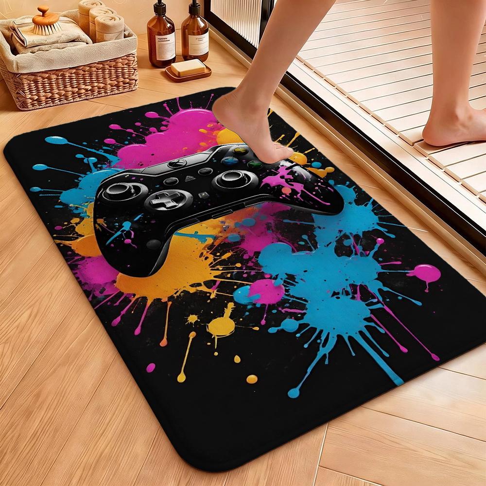 Gamepad Splash Art Indoor Rug Nonslip Durable Carpet For Boys Bedroom Gaming Room Home Decor Memorial Gift