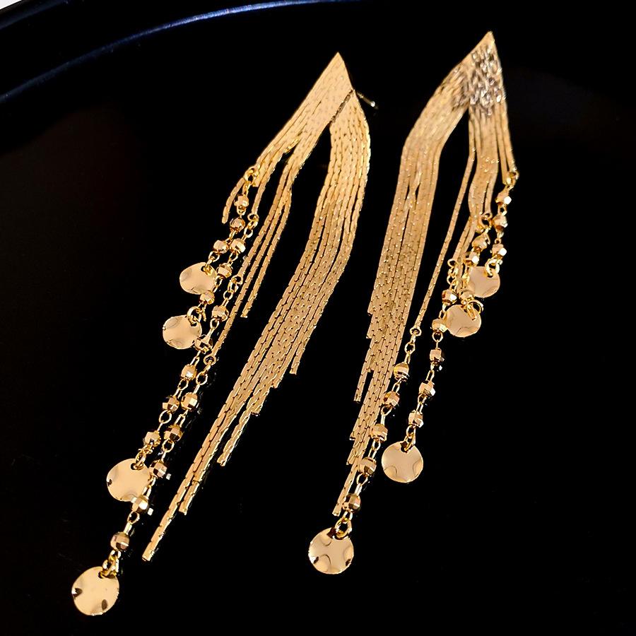 Real Gold Electroplated Silver Needle Metal Fringed Stud Earrings Light Luxury Earrings European and American Exaggerated Earrings Women