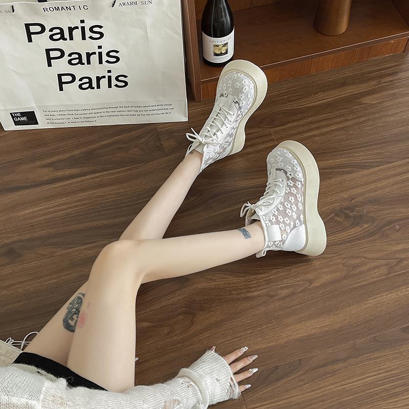 Fashion 2025 New Women's Sandals Thick Sole Lace Mesh Lace-up Embroider Women's Boots Dress Forest Anti-Slip Sole Breathable Zapatillas