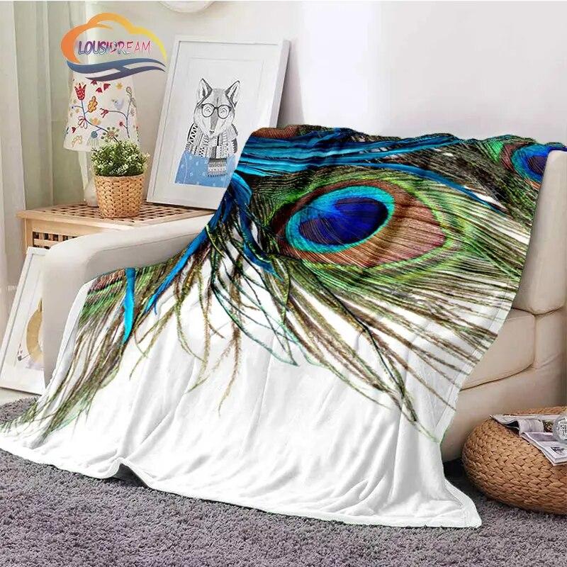 Peacock Feather Flannel Blanket Children's Blanket Sofa and Bed Warm Blanket Office Blanket Portable Travel Camping Blanket