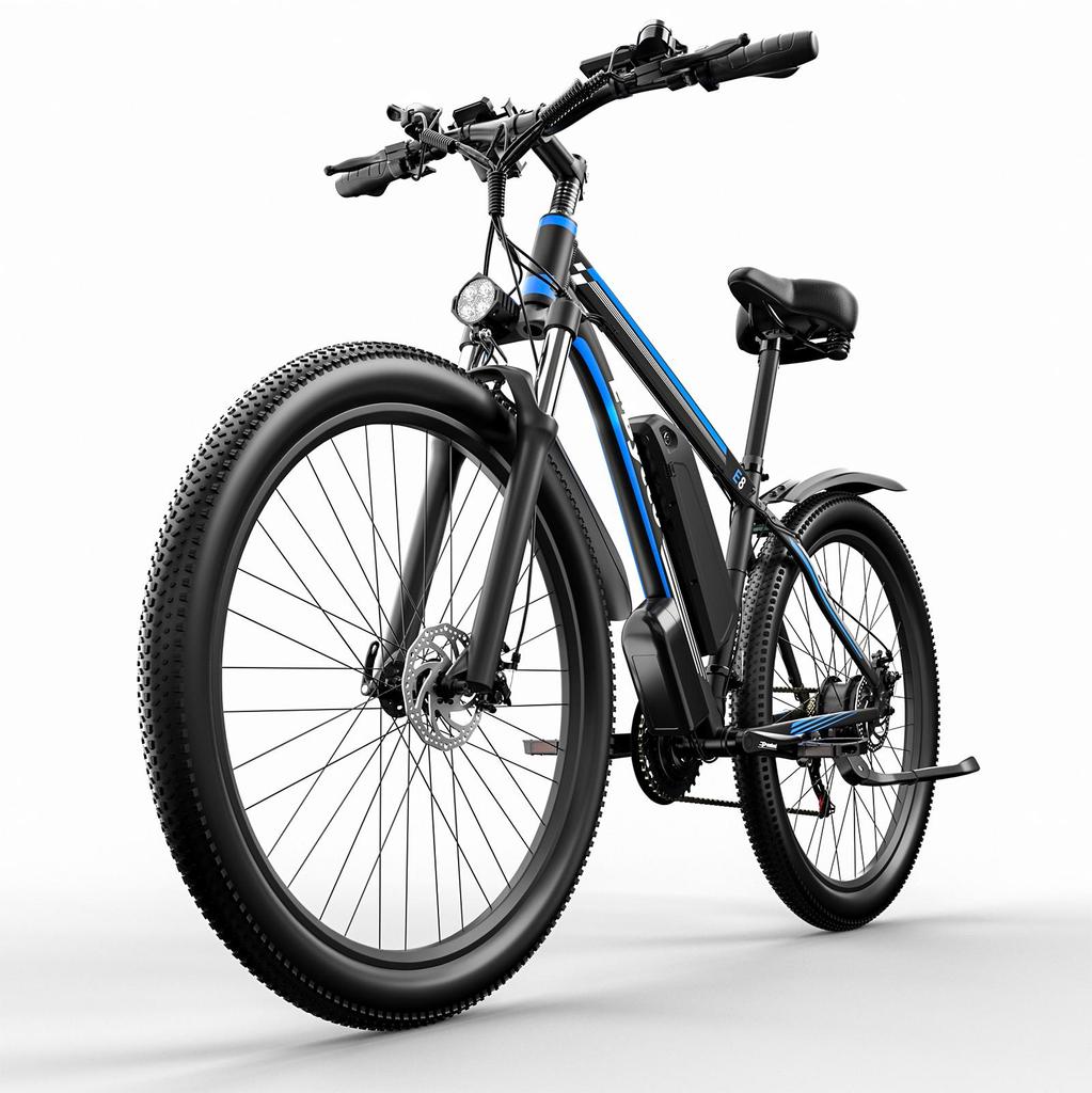 E·Bycco E8 750W Electric Bike, 48V 17.5Ah Battery, 105km Assisted Range, 29" Tires, Shimano Gears, Dual Disc Brakes - Black and Blue