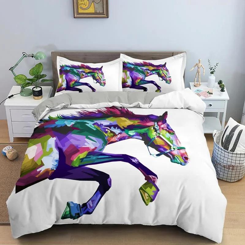 Bettbezug-Set mit 3D-Tierdruck, dominantes galoppierendes Pferde-Bettwäscheset, weiche 2/3-teilige Polyester-Bettbezüge mit Kissenbezug
