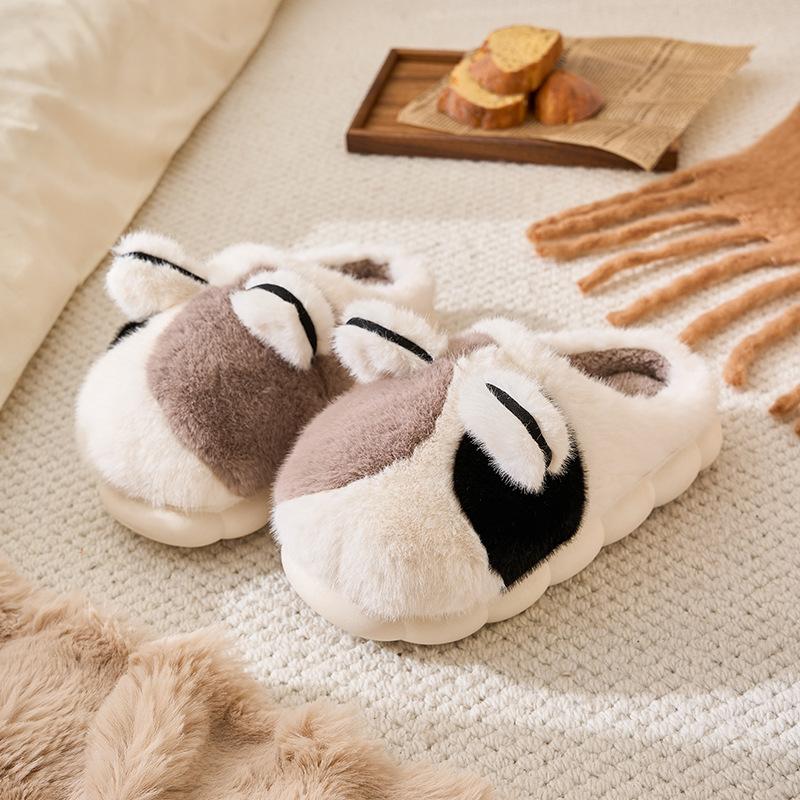 Cat Cute Cotton Slippers Winter Velvet Warm Home Use Non-slip Thick Bottom Outer Wear Couple Winter
