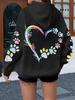 Herz Hundepfote Aufdruck Hoodies Damen Lässig Mode Alleskönner Kapuzenpullover Fleece Warm Neue Pullover Harajuku Trend Kapuzenpullover