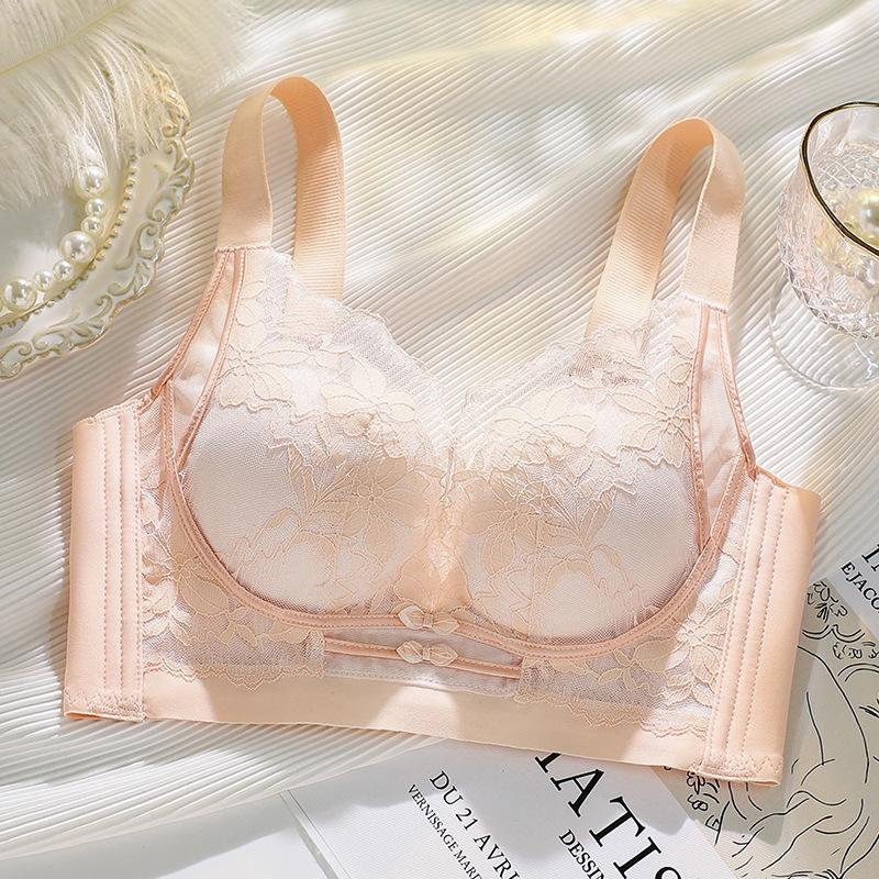 Breathable No Steel Ring Lace Wide Shoulder Strap New Breast Bra Cover Gather Anti-sagging Thin Cup