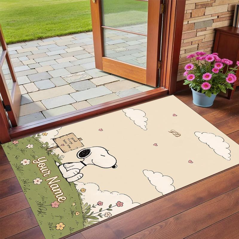 Crystal Velvet Rug Custom Name Text, Soft Non Slip Floor Mat Home DecorSnoopy Peanuts