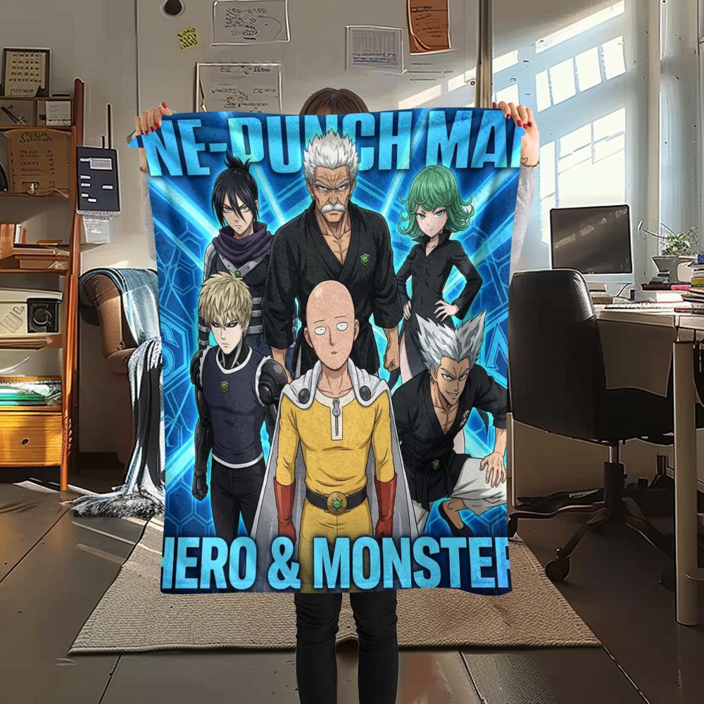 1PC Onepunch Man Patterned Flannel Blanket Suitable For All Seasons For Home Decor Warmth And Comfort Gifts Holiday Present