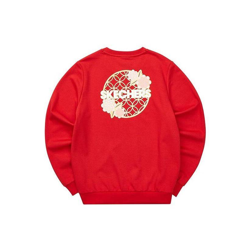 Skechers New Year Series Letter Print Round Neck Casual Sports Pullover Sweatshirt Women Sweatshirt Racing-Red L122W072-001W