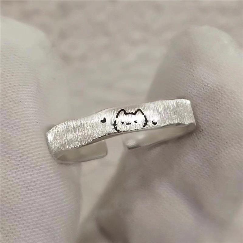 Brushed Puppy Cat Silver Plated Couple Ring Men's and Women's Love Confession Ring Couple Ring Gift