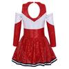 Girls Cheerleading Dress Long Sleeve Off Shoulder Round Neck Contrast Color Shiny Sequins Dance Costume