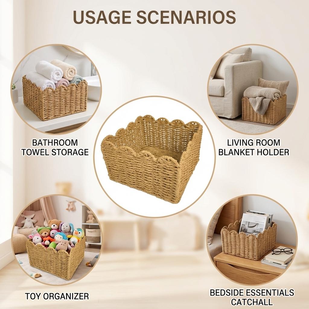 Wicker Storage Basket Paper Rope Material Large Capacity Home Organization