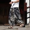Spring Summer Men Cotton Drapey Pants Men Dragon Print Loose Casual Wide Leg Pants Male Vintage Lightweight Lantern Trousers