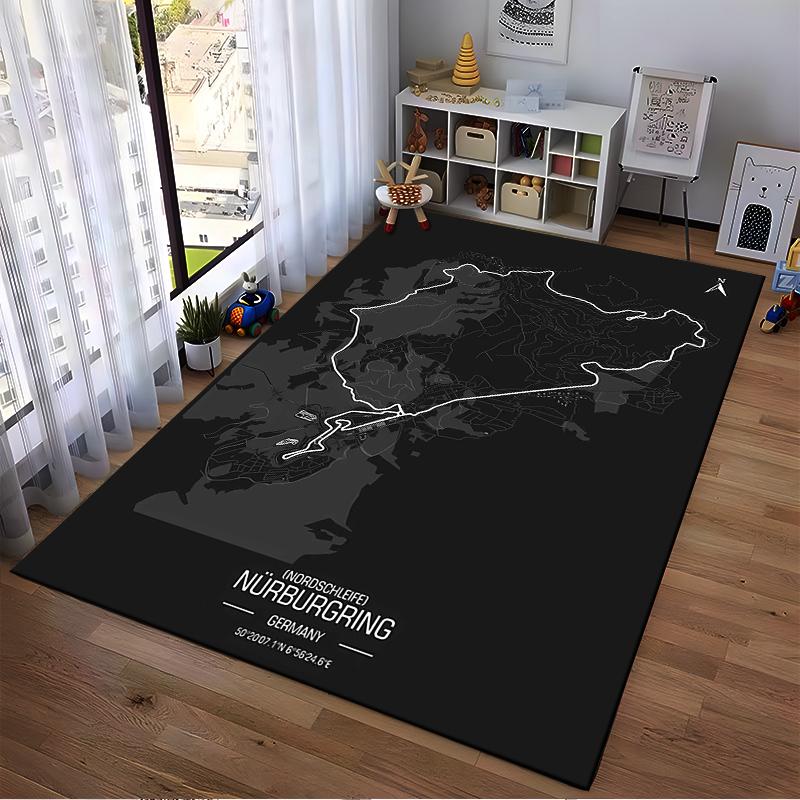 Nürburgring Rennstreckenkarte Teppichdesign Rutschfester Teppich geeignet für Wohnzimmer- und Schlafzimmer-Sofas.