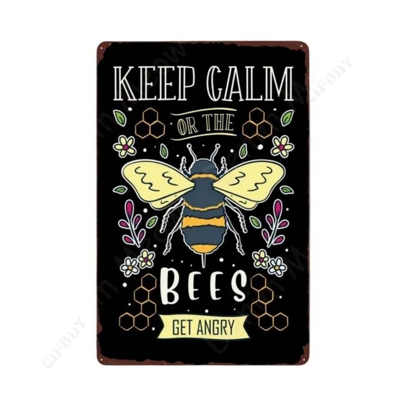 Bee Metal Wall Sign for Home Cafe Bar, Creative Tin Decor 30x20cm