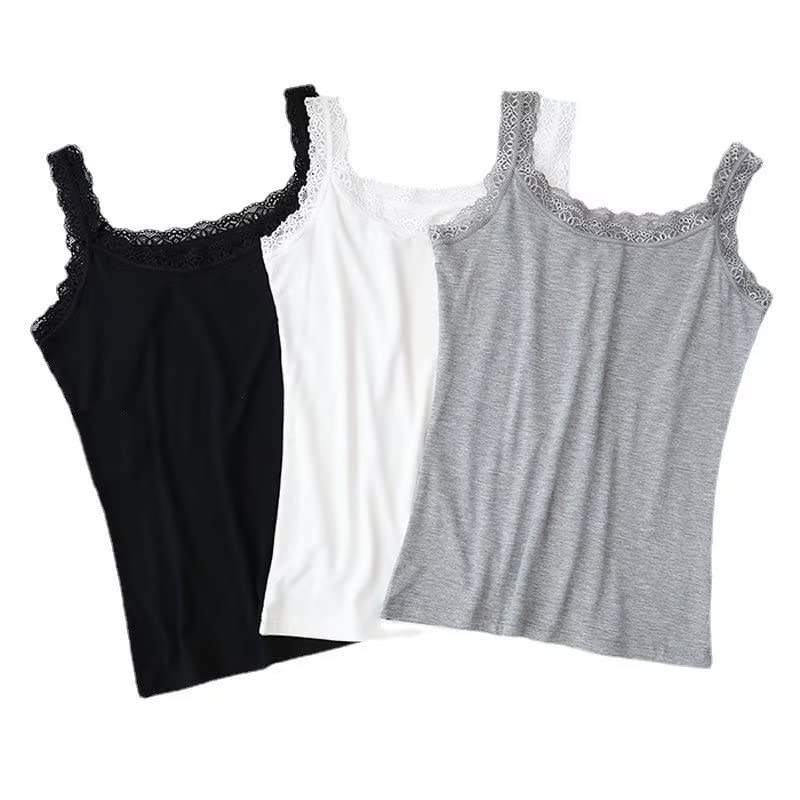 Uroi Lace Camisole Sleeveless Tank Plus Sizes Women's 3-Piece Set, Top, U-Neck,