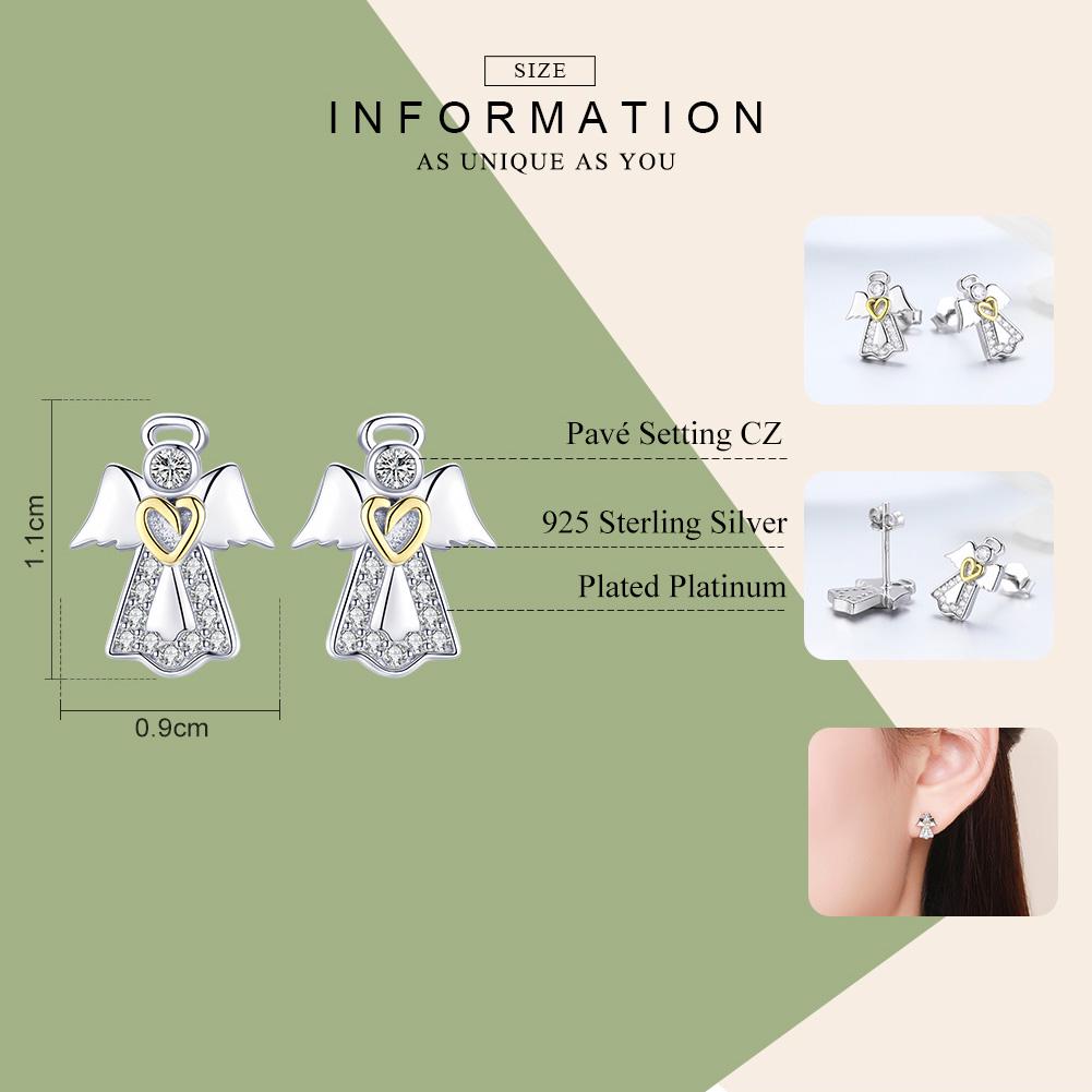 BAMOER Hot Sale Genuine 925 Sterling Silver Guardian Angel Exquisite Stud Earrings for Women Fashion