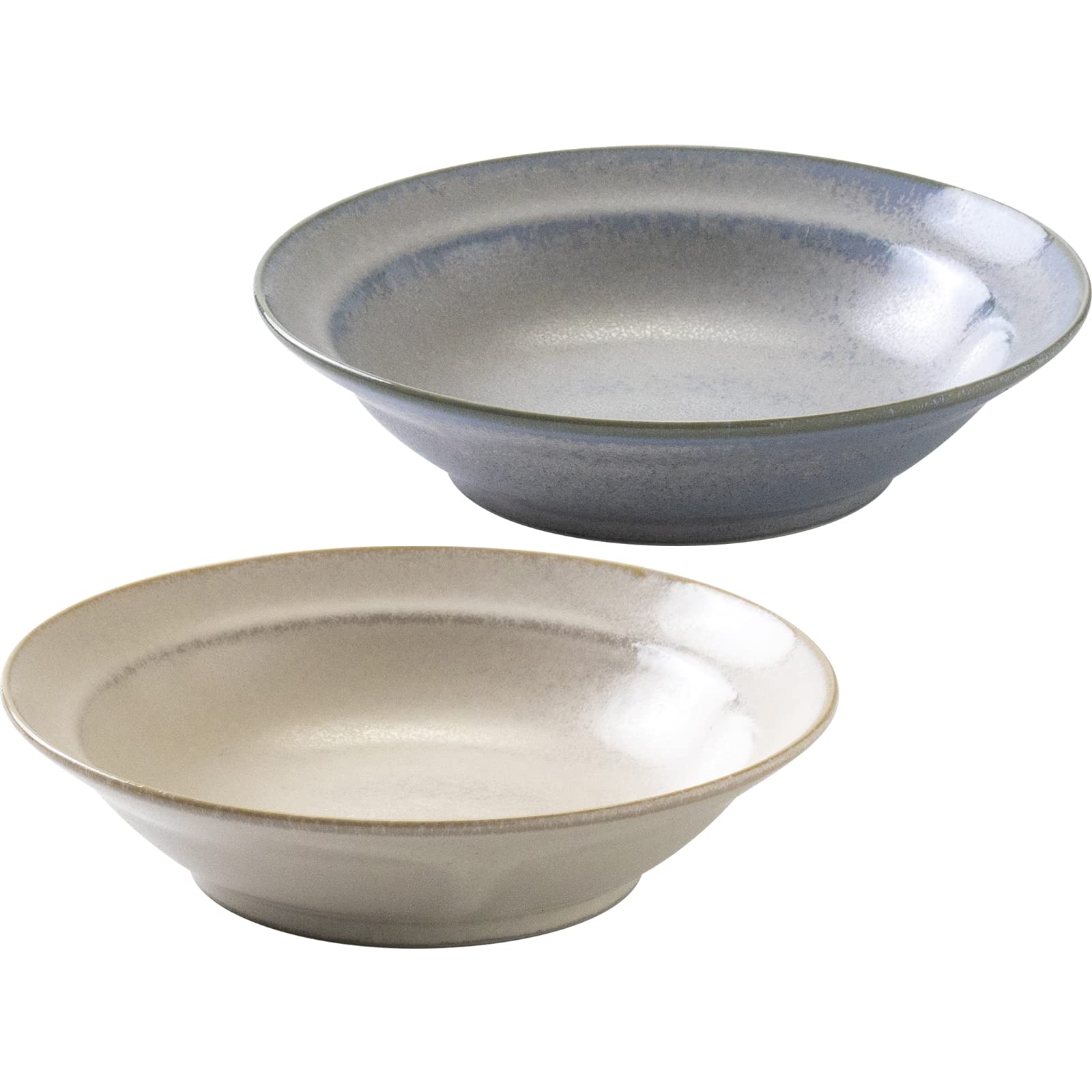 

Minoru Pottery Mino Ware Curio 170 Bowl, 2-Color Set (Beige and Blue-Gray)