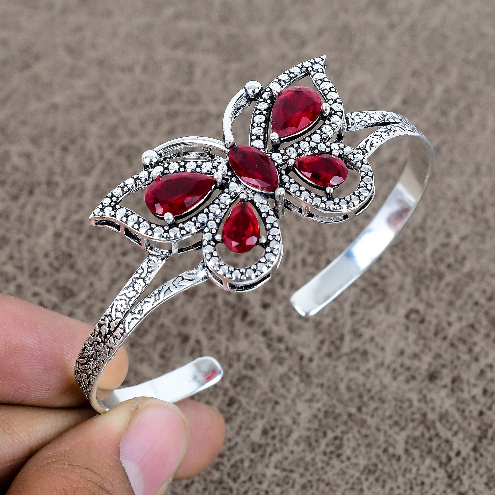 

Garnet Gemstone Handmade 925 Sterling Silver Cuff Bangle Adjustable KKG-103